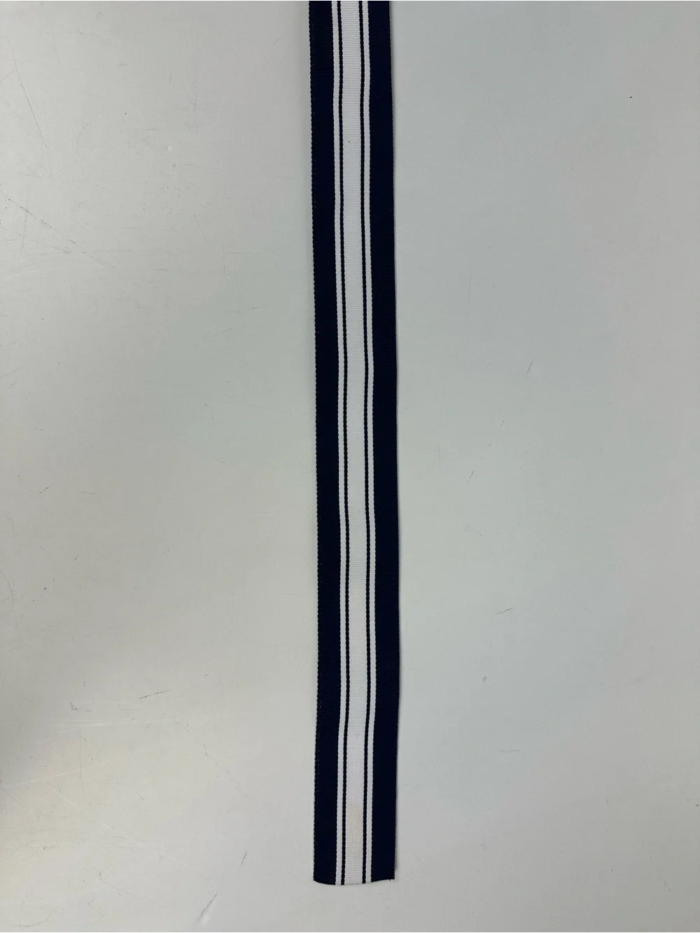 Lauren Ralph Lauren Navy and White Striped Ribbon Belt with Gold Ring